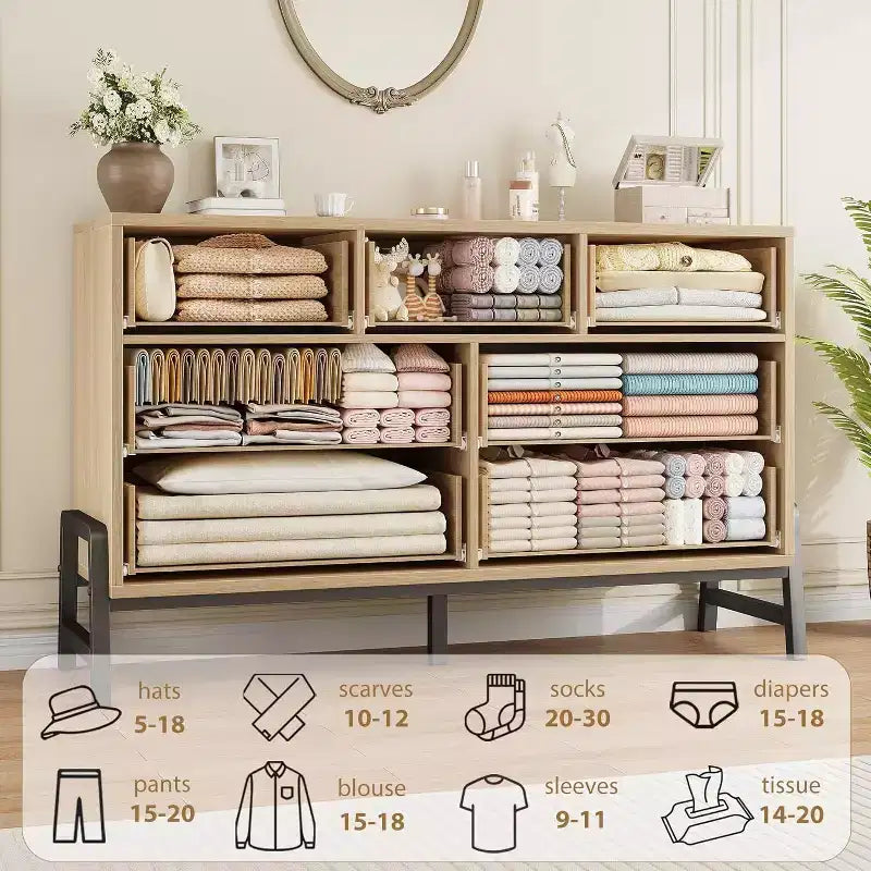 7 Dresser for Bedroom, Freestanding 52 in Wide Drawer Dresser with Storage, Wooden Closet Storage Chest for Living Room