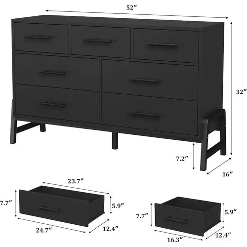 Commode 7 tiroirs pour chambre à coucher, commode autonome de 132 cm de large avec rangement, meuble de rangement en bois pour salon