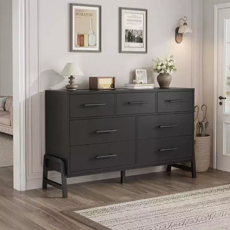 7 Dresser for Bedroom, Freestanding 52 in Wide Drawer Dresser with Storage, Wooden Closet Storage Chest for Living Room