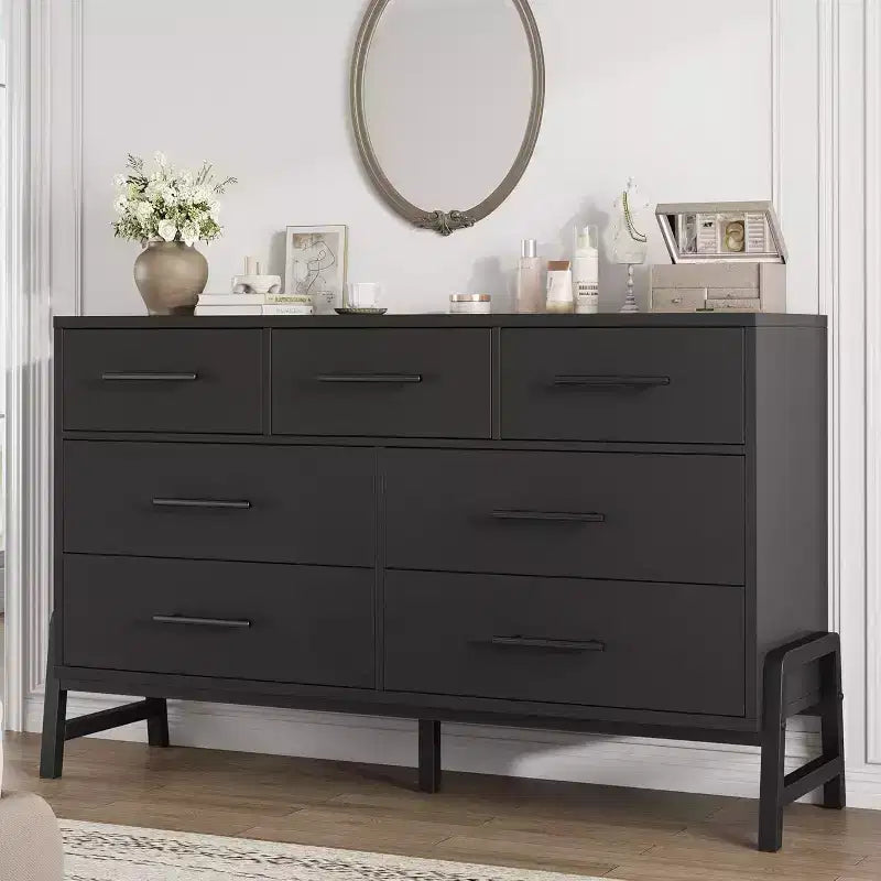 7 Dresser for Bedroom, Freestanding 52 in Wide Drawer Dresser with Storage, Wooden Closet Storage Chest for Living Room