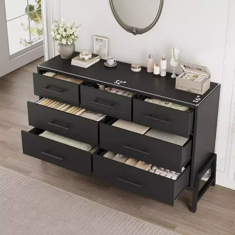7 Dresser for Bedroom, Freestanding 52 in Wide Drawer Dresser with Storage, Wooden Closet Storage Chest for Living Room