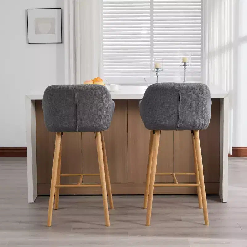TUYOHW Modern Solid Wood Bar Stools Set of 2,Kitchen Island Tall Chairs with Armrest & Footrest,Soft Linen Fabric Counter Height Bar Stools