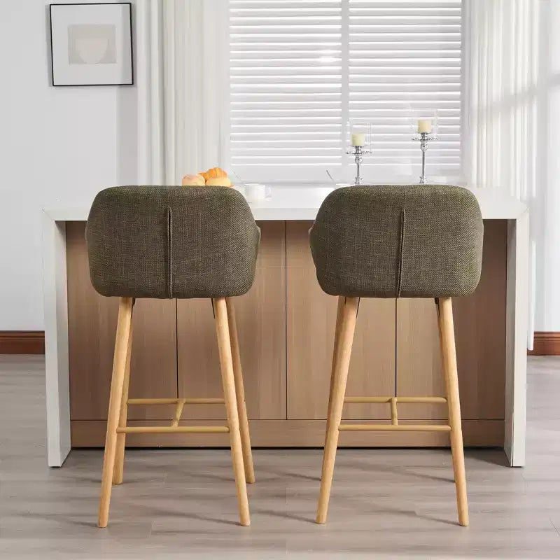 TUYOHW Modern Solid Wood Bar Stools Set of 2,Kitchen Island Tall Chairs with Armrest & Footrest,Soft Linen Fabric Counter Height Bar Stools