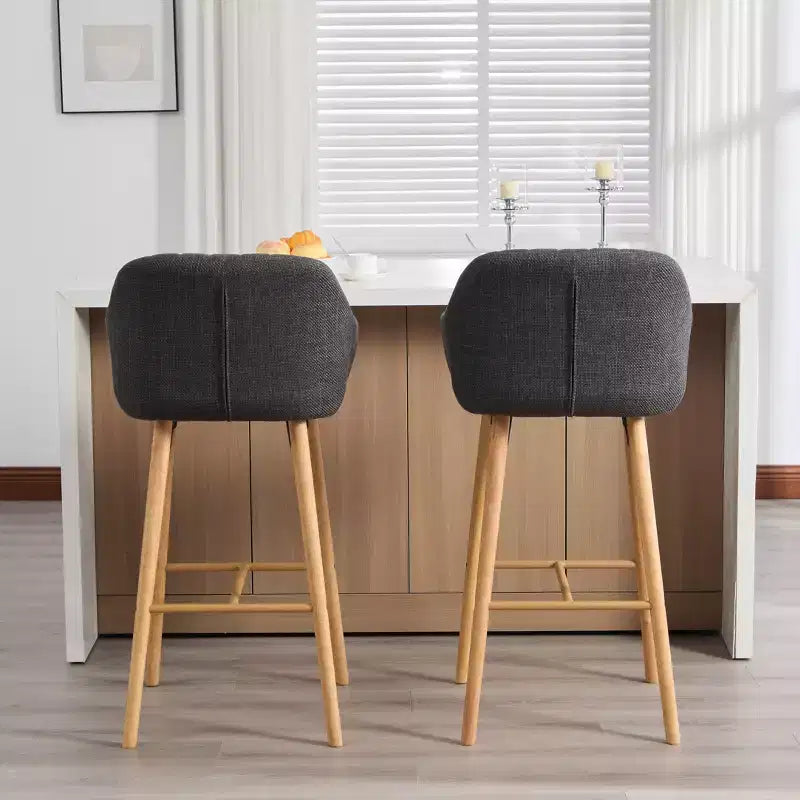 TUYOHW Modern Solid Wood Bar Stools Set of 2,Kitchen Island Tall Chairs with Armrest & Footrest,Soft Linen Fabric Counter Height Bar Stools