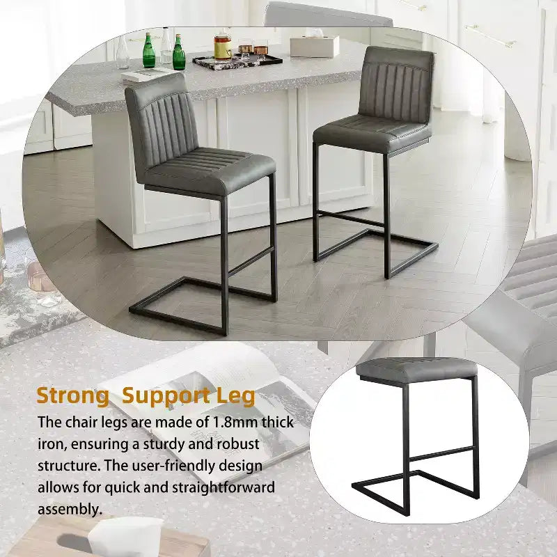TUYOHW Vintage Bar Stool Set of 2,Counter Height Bar Stools with Metal Frame,26 Counter Stools for Kitchen Island & Home Bar