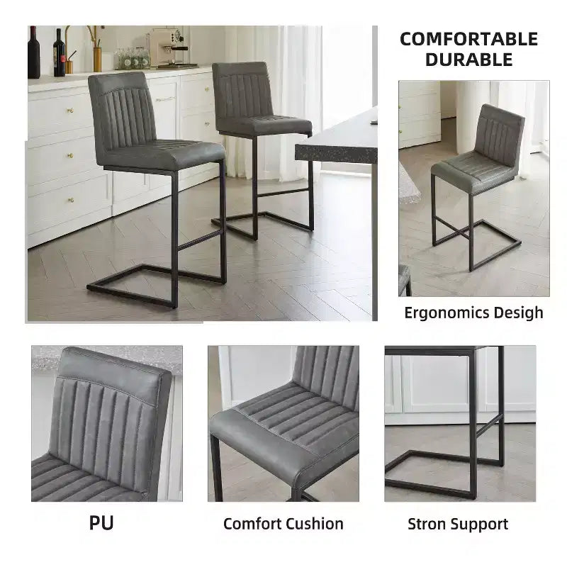 TUYOHW Vintage Bar Stool Set of 2,Counter Height Bar Stools with Metal Frame,26 Counter Stools for Kitchen Island & Home Bar