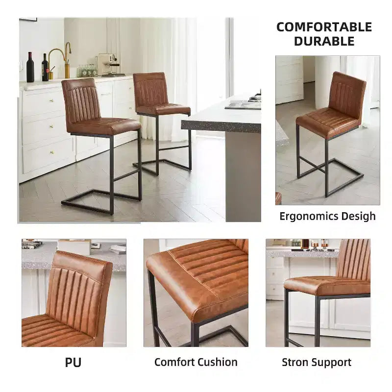 TUYOHW Vintage Bar Stool Set of 2,Counter Height Bar Stools with Metal Frame,26 Counter Stools for Kitchen Island & Home Bar