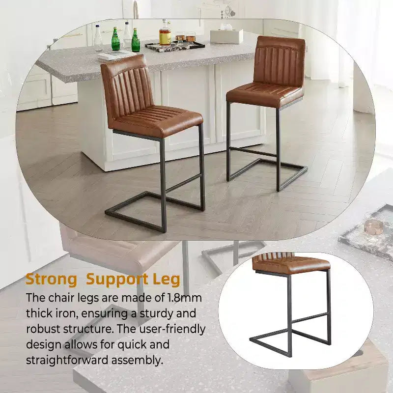 TUYOHW Vintage Bar Stool Set of 2,Counter Height Bar Stools with Metal Frame,26 Counter Stools for Kitchen Island & Home Bar