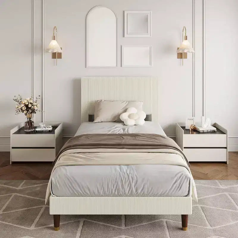 Twin Platform Bed Frame with Headboard  Modern Wooden Slats Support, No Box Spring Needed, Noise-Free & Easy Assembly