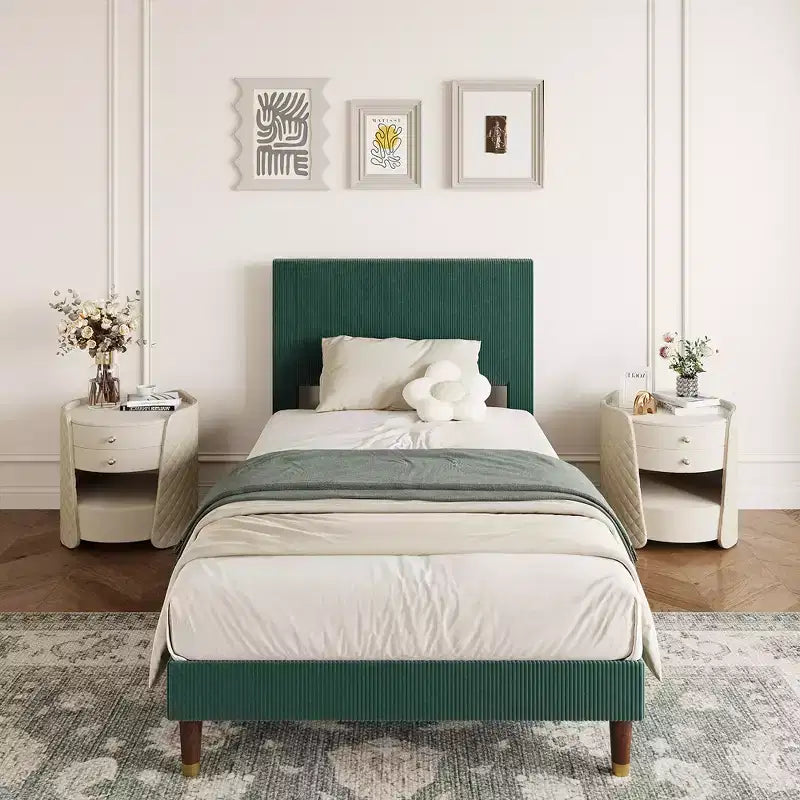 Twin Platform Bed Frame with Headboard  Modern Wooden Slats Support, No Box Spring Needed, Noise-Free & Easy Assembly