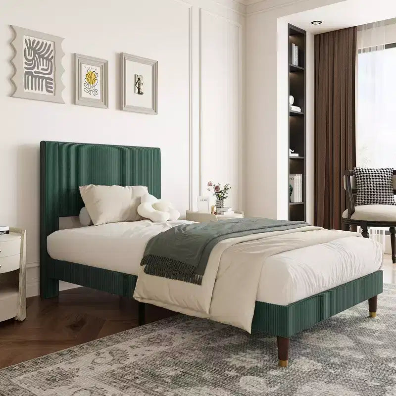 Twin Platform Bed Frame with Headboard  Modern Wooden Slats Support, No Box Spring Needed, Noise-Free & Easy Assembly