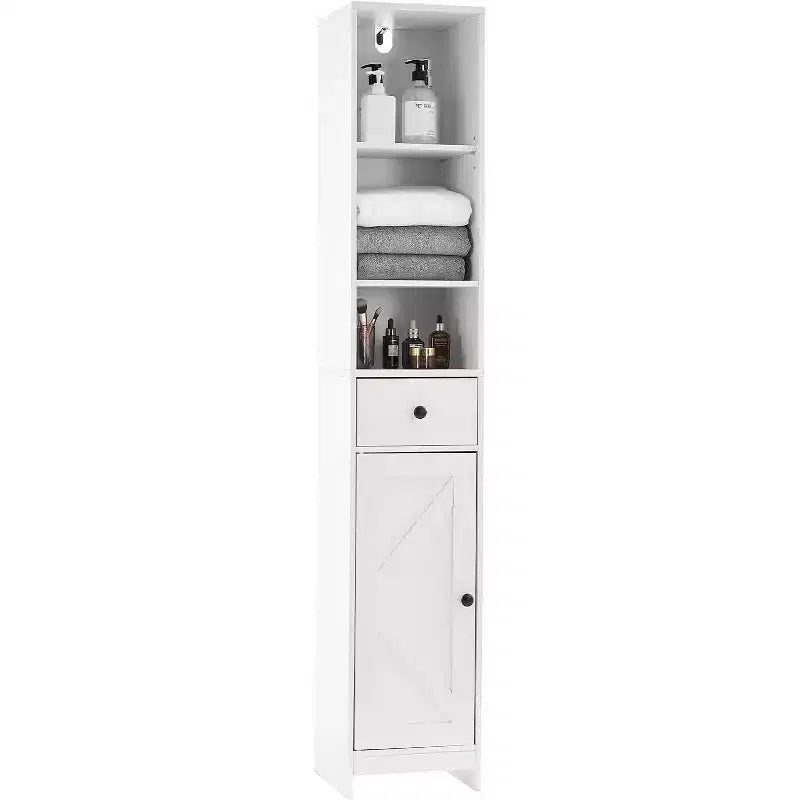 66 Tall Narrow Storage Cabinet with Adjustable Shelves & Drawer- Space Saving Freestanding Organizer for Bathroom, Kitchen, Entryway