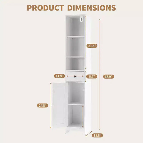 Meuble de rangement haut et étroit de 167 cm avec étagères réglables et tiroir – Organisateur autoportant peu encombrant pour salle de bain, cuisine, entrée