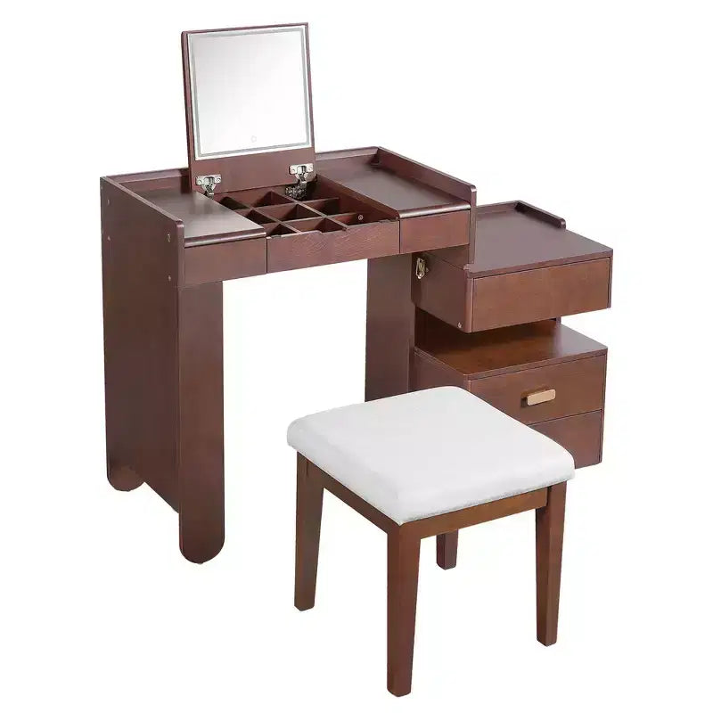 Whisen 3-in-1 Makeup Vanity Desk, Stylish Multi-Functional Dressing Table with Flip-Top Mirror, Adjustable Length & Ample Drawers