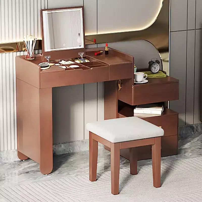 Whisen 3-in-1 Makeup Vanity Desk, Stylish Multi-Functional Dressing Table with Flip-Top Mirror, Adjustable Length & Ample Drawers