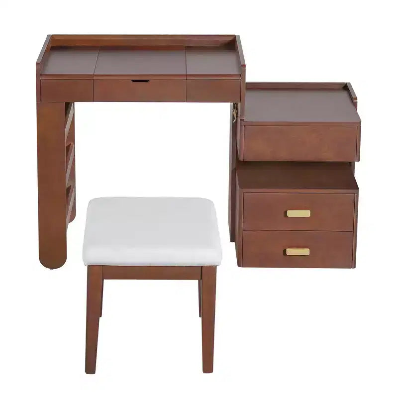 Whisen 3-in-1 Makeup Vanity Desk, Stylish Multi-Functional Dressing Table with Flip-Top Mirror, Adjustable Length & Ample Drawers