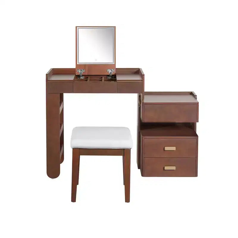 Whisen 3-in-1 Makeup Vanity Desk, Stylish Multi-Functional Dressing Table with Flip-Top Mirror, Adjustable Length & Ample Drawers
