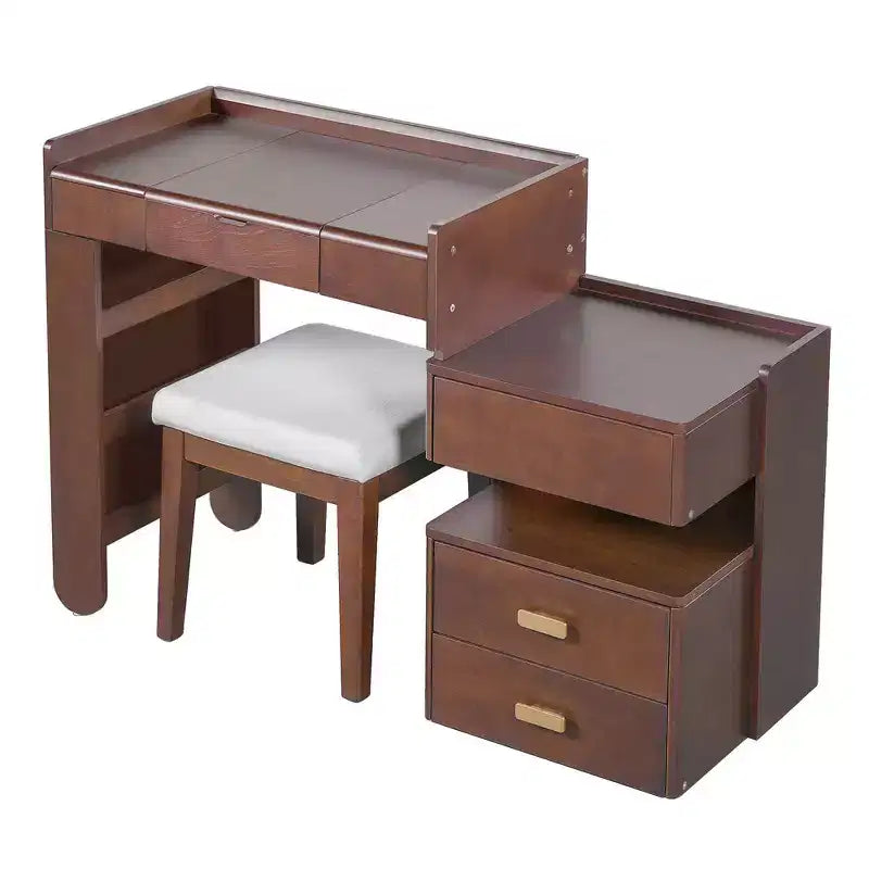 Whisen 3-in-1 Makeup Vanity Desk, Stylish Multi-Functional Dressing Table with Flip-Top Mirror, Adjustable Length & Ample Drawers