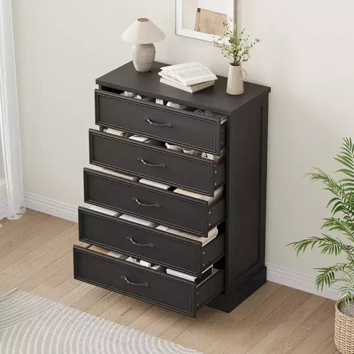 Commode à 5 tiroirs pour chambre à coucher, commode verticale avec rangement, commode en bois autoportante pour salon, chambre à coucher, entrée