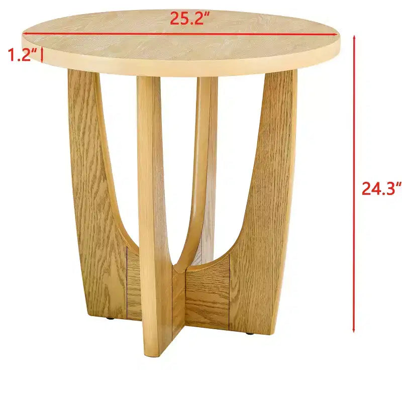 Farmhouse Wood End Table, 25 Round Coffee Table, X-Leg Support, Contemporary Nightstand for Small Spaces, Living Room, Bedroom, Oak
