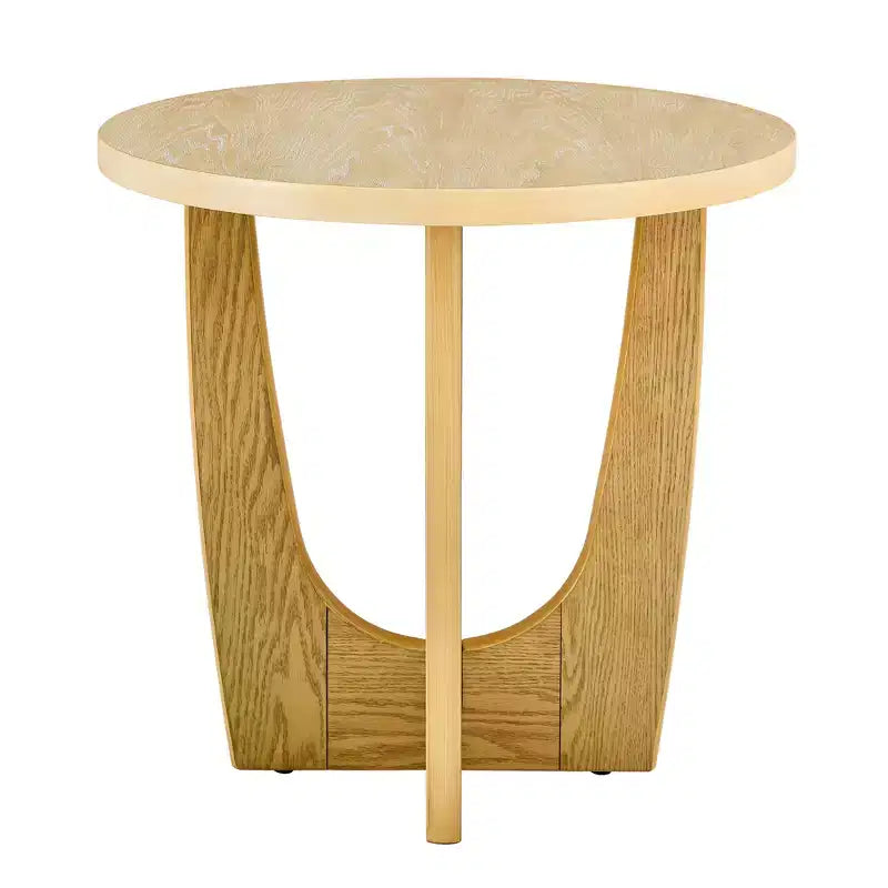 Farmhouse Wood End Table, 25 Round Coffee Table, X-Leg Support, Contemporary Nightstand for Small Spaces, Living Room, Bedroom, Oak