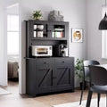Microwave Cabinet, Particleboard Material, Black Wood Grain, for Kitchen Storage