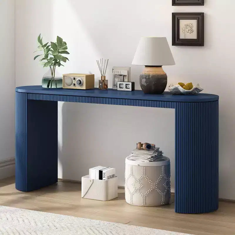 TUYOHW Modern Curved Entryway TableConsole Table with Unique Vertical Stripe Design, Narrow Hallway Table for Living Room, Study, Entrance