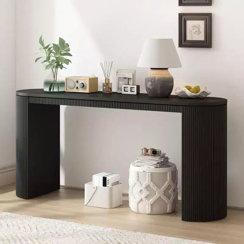 TUYOHW Modern Curved Entryway TableConsole Table with Unique Vertical Stripe Design, Narrow Hallway Table for Living Room, Study, Entrance