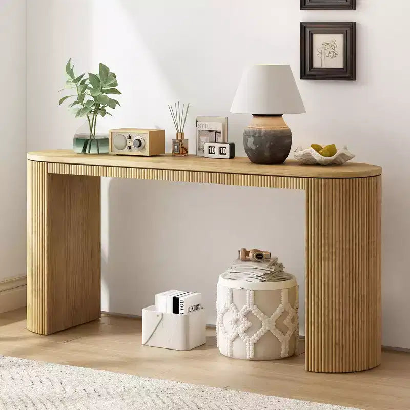 TUYOHW Modern Curved Entryway TableConsole Table with Unique Vertical Stripe Design, Narrow Hallway Table for Living Room, Study, Entrance