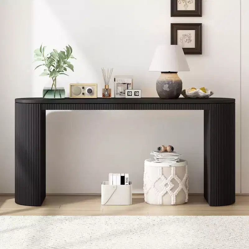 TUYOHW Modern Curved Entryway TableConsole Table with Unique Vertical Stripe Design, Narrow Hallway Table for Living Room, Study, Entrance