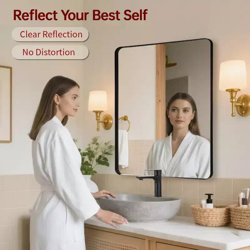 SUMERAIN Modern Bathroom Vanity Mirrors, 2-Way Wall Mirror, 36X30 Rectangular Mirror Black Framed