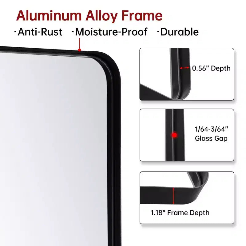 SUMERAIN Modern Bathroom Vanity Mirrors, 2-Way Wall Mirror, 36X30 Rectangular Mirror Black Framed