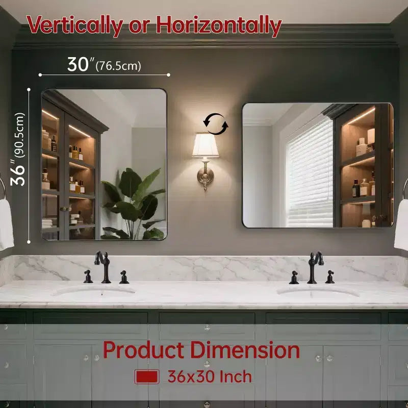 SUMERAIN Modern Bathroom Vanity Mirrors, 2-Way Wall Mirror, 36X30 Rectangular Mirror Black Framed