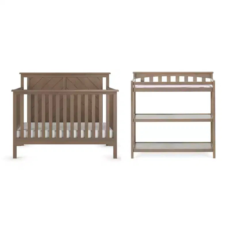 Child Craft Hampton Flat Top 4-in-1 Convertible Crib and Changing Table 2-Piece Nursery Set