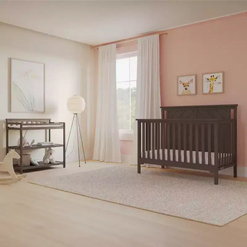 Child Craft Hampton Flat Top 4-in-1 Convertible Crib and Changing Table 2-Piece Nursery Set