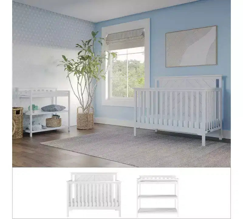 Child Craft Hampton Flat Top 4-in-1 Convertible Crib and Changing Table 2-Piece Nursery Set