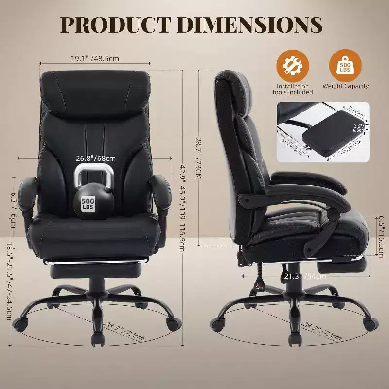 Acekool Computer Gaming Chair, Ergonomic High Back Office Chair, Wide Heavy Duty Task Desk Chair, PU Leather, 500 lbs