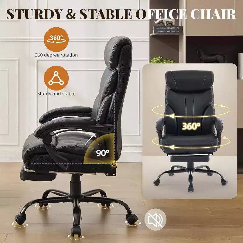 Acekool Computer Gaming Chair, Ergonomic High Back Office Chair, Wide Heavy Duty Task Desk Chair, PU Leather, 500 lbs