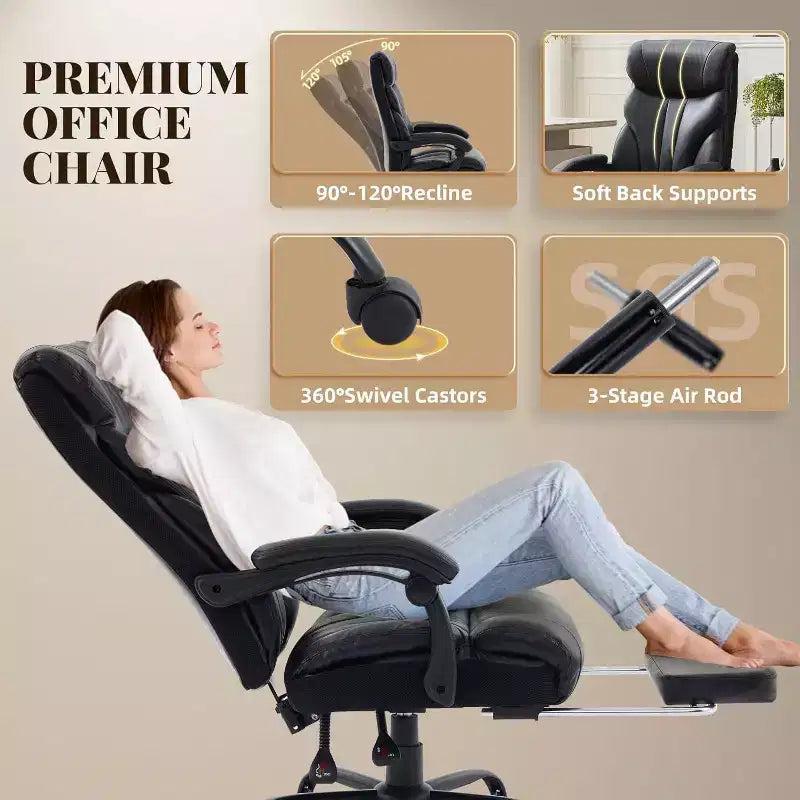 Acekool Computer Gaming Chair, Ergonomic High Back Office Chair, Wide Heavy Duty Task Desk Chair, PU Leather, 500 lbs