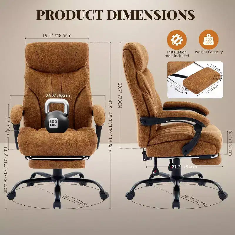 Acekool Computer Gaming Chair, Ergonomic High Back Office Chair, Wide Heavy Duty Task Desk Chair, PU Leather, 500 lbs