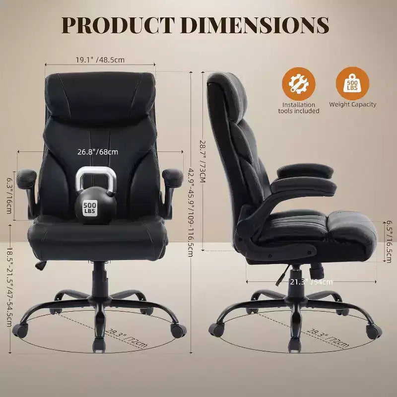 Acekool Computer Gaming Chair, Ergonomic High Back Office Chair, Wide Heavy Duty Task Desk Chair, PU Leather, 500 lbs