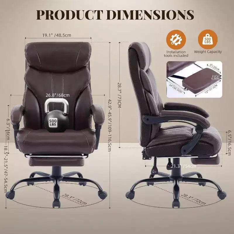 Acekool Computer Gaming Chair, Ergonomic High Back Office Chair, Wide Heavy Duty Task Desk Chair, PU Leather, 500 lbs