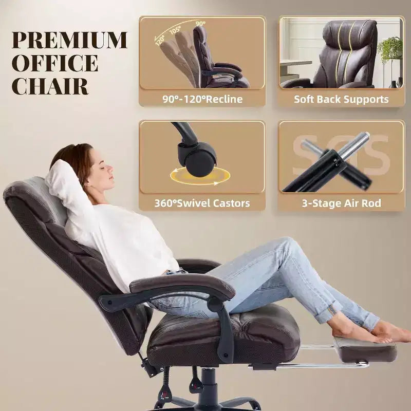 Acekool Computer Gaming Chair, Ergonomic High Back Office Chair, Wide Heavy Duty Task Desk Chair, PU Leather, 500 lbs