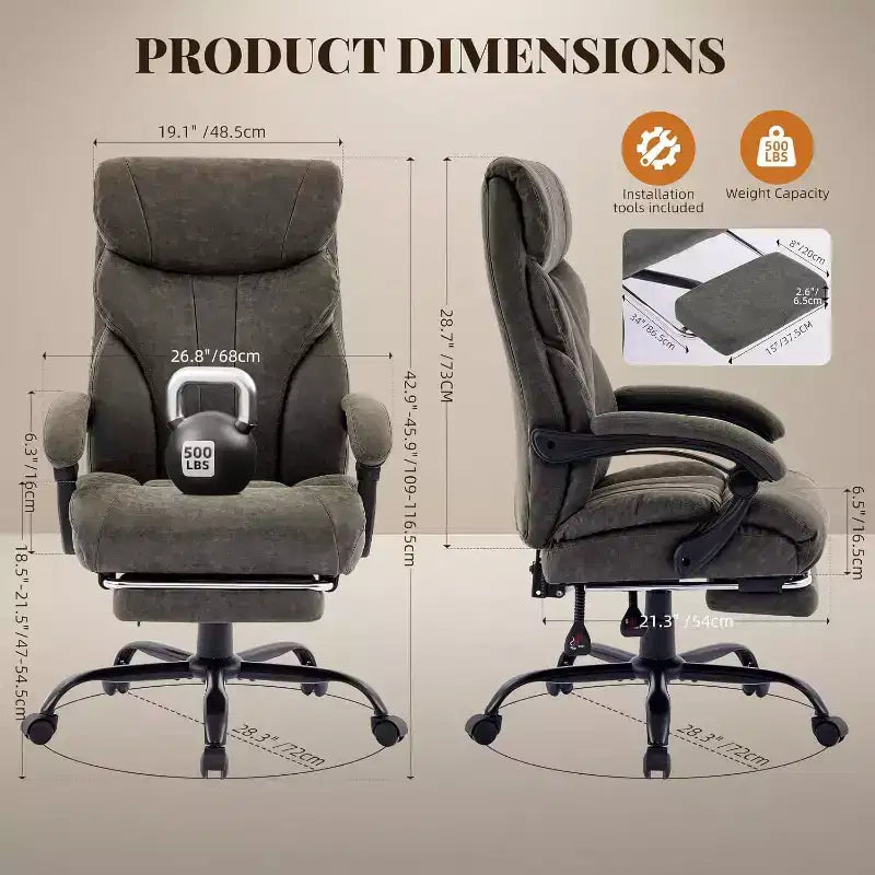 Acekool Computer Gaming Chair, Ergonomic High Back Office Chair, Wide Heavy Duty Task Desk Chair, PU Leather, 500 lbs