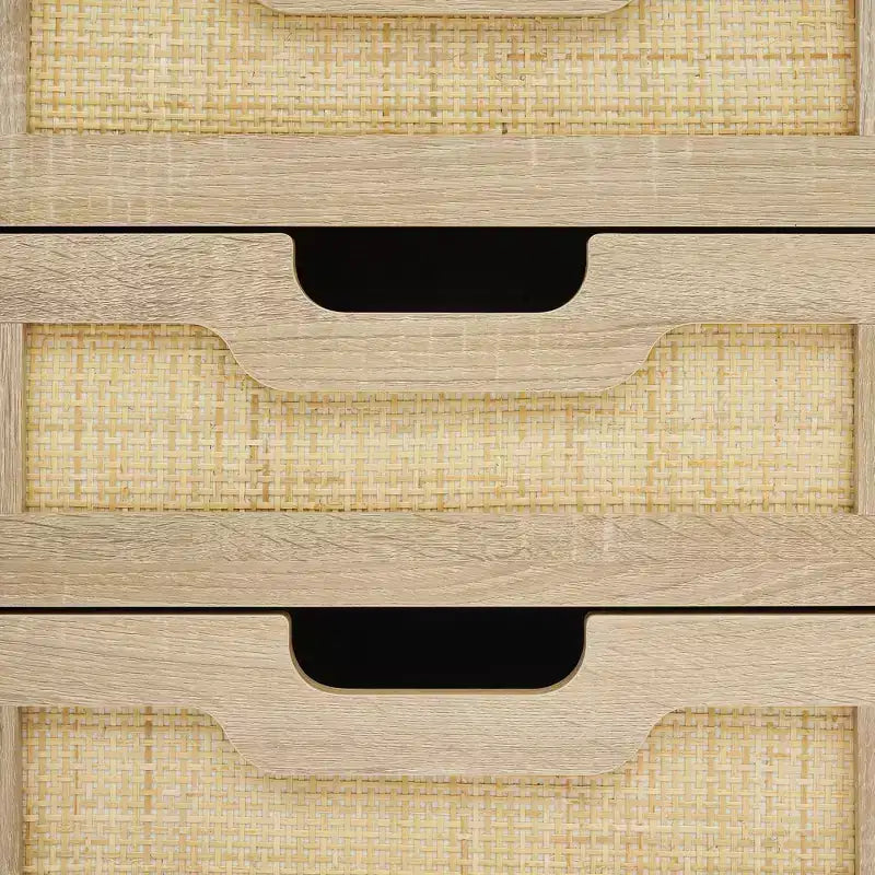 Natural/Black Rattan Nightstand Set of 2 C Boho 3-Drawer Bedside Cabinets for Bedroom/Living Room