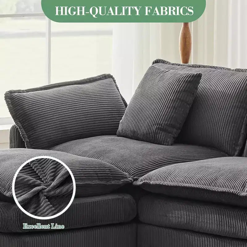 Modular Sectional Sofa 95 Sectional Cloud Couch, 4-Seat Chenille Deep Seat Sofa with Lumbar Pillow & Movable Ottoman for Living Room