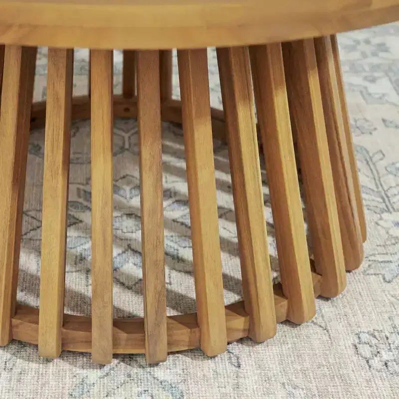 JVNOXK 31.5-inch Round Patio Side Table Ideal for Backyards, Lawns, and Balconies Coffee Table with Teak
