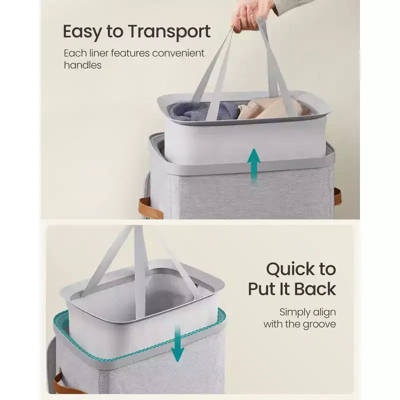 SONGMICS Laundry Basket, 26.4 Gal. Laundry Hamper, Easy Assembly, with Lid and Handles, Removable Liner, 16.5 x 12.6 x 29.5 Inches