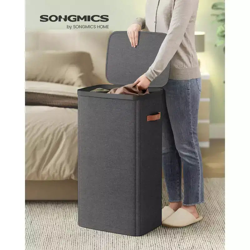 SONGMICS Laundry Basket, 26.4 Gal. Laundry Hamper, Easy Assembly, with Lid and Handles, Removable Liner, 16.5 x 12.6 x 29.5 Inches