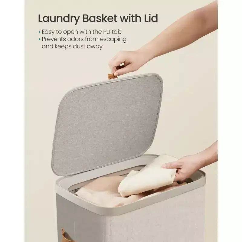 SONGMICS Laundry Basket, 26.4 Gal. Laundry Hamper, Easy Assembly, with Lid and Handles, Removable Liner, 16.5 x 12.6 x 29.5 Inches